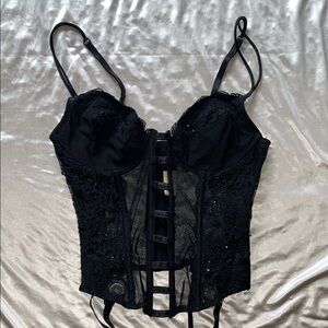 Black Mesh / Tulle Floral Corset Bustier Top Size XS / S